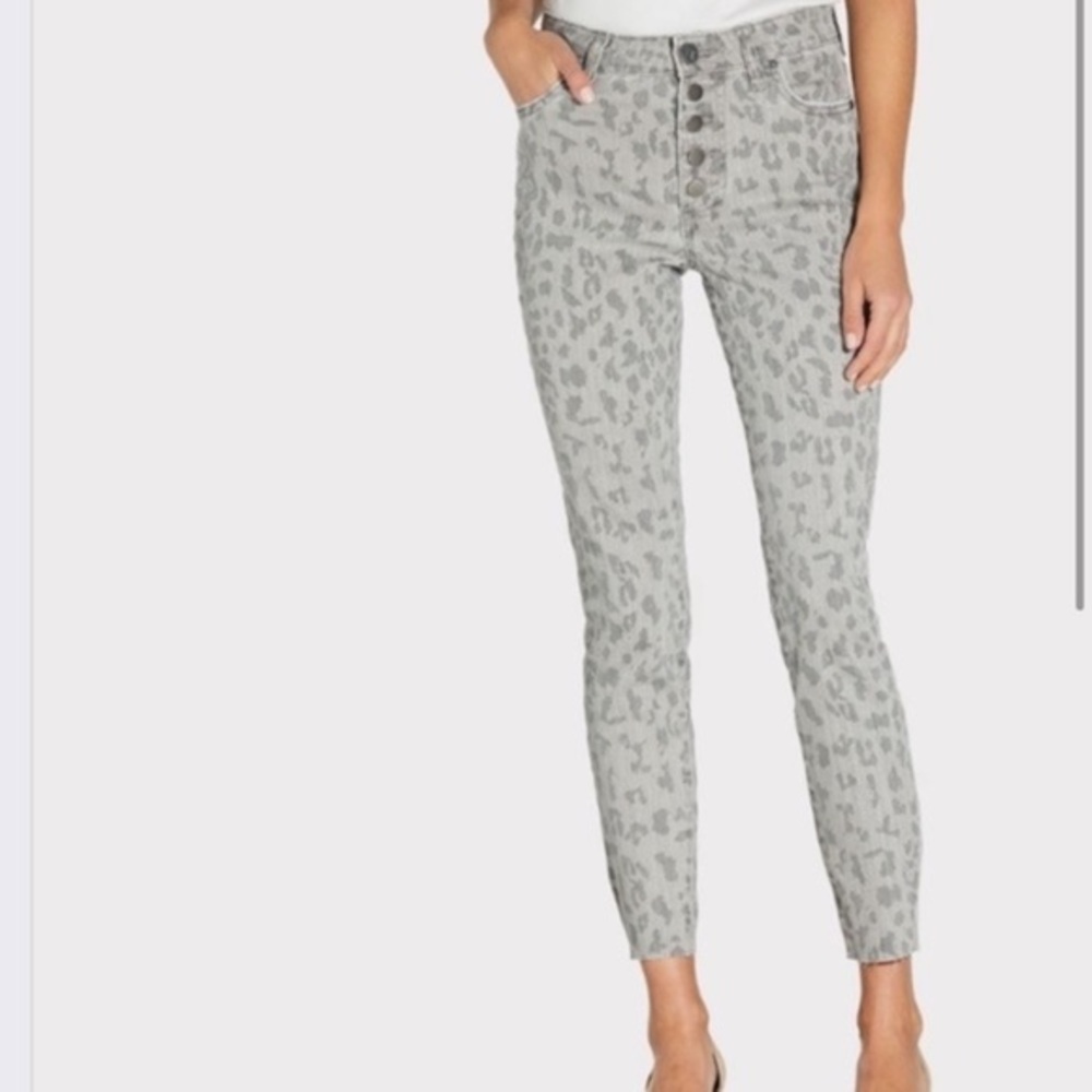KUT FROM THE CLOTH High Rise Ankle Skinny Grey Charcoal Cutoff Leopard Jeans NWT